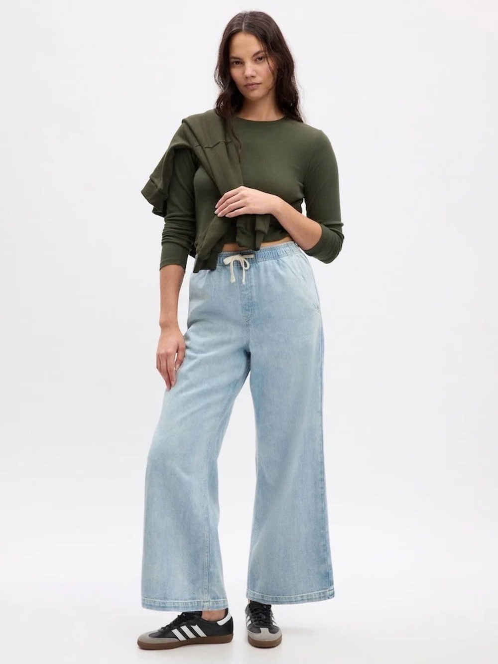 Gap High Rise Wide Leg Easy Denim Jeans Light Wash Drawstring Pant Size Medium